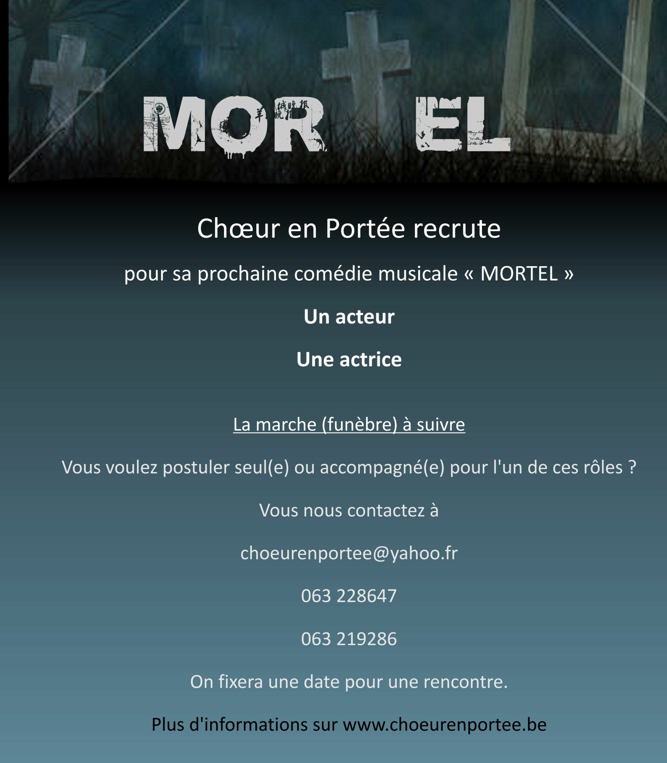 Chœur en portée recrute un acteur et une actrice pour Mortel