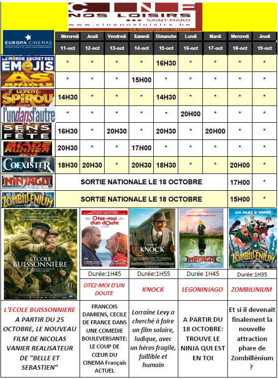 Programme du cinéma nos Loisirs à Saint Mard