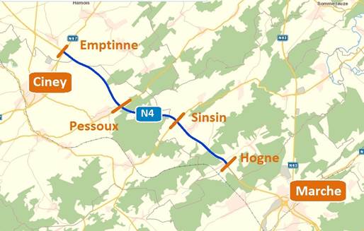 N4 – Chantier entre Emptinne et Hogne : Dernière phase entre Emptinne et Pessoux