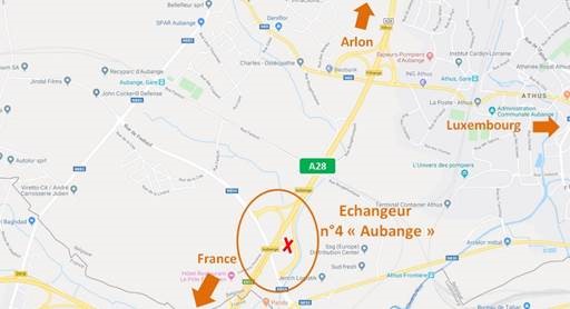 Fermeture A28 « Aubange » vers Arlon