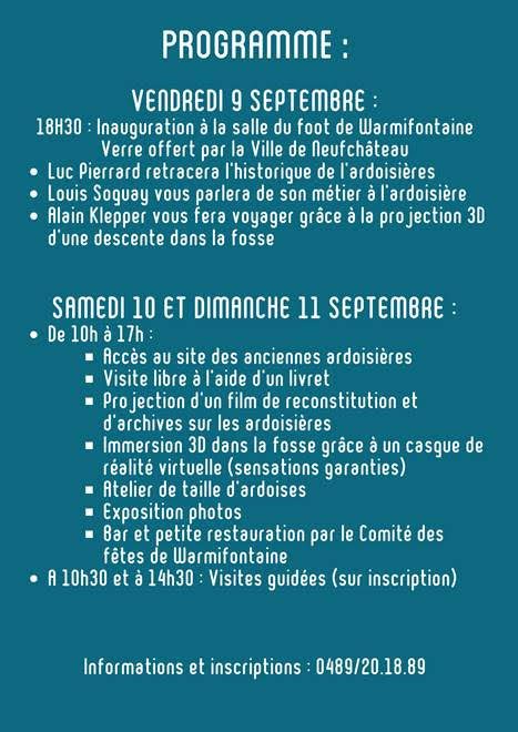 Warmifontaine > Journées du Patrimoine  Il va sans dire que l’on vous a réservé un endroit quelque peu insolite pour ces prochaines journées du patrimoine qui se dérouleront le samedi 10 et le dimanche 11 septembre.
