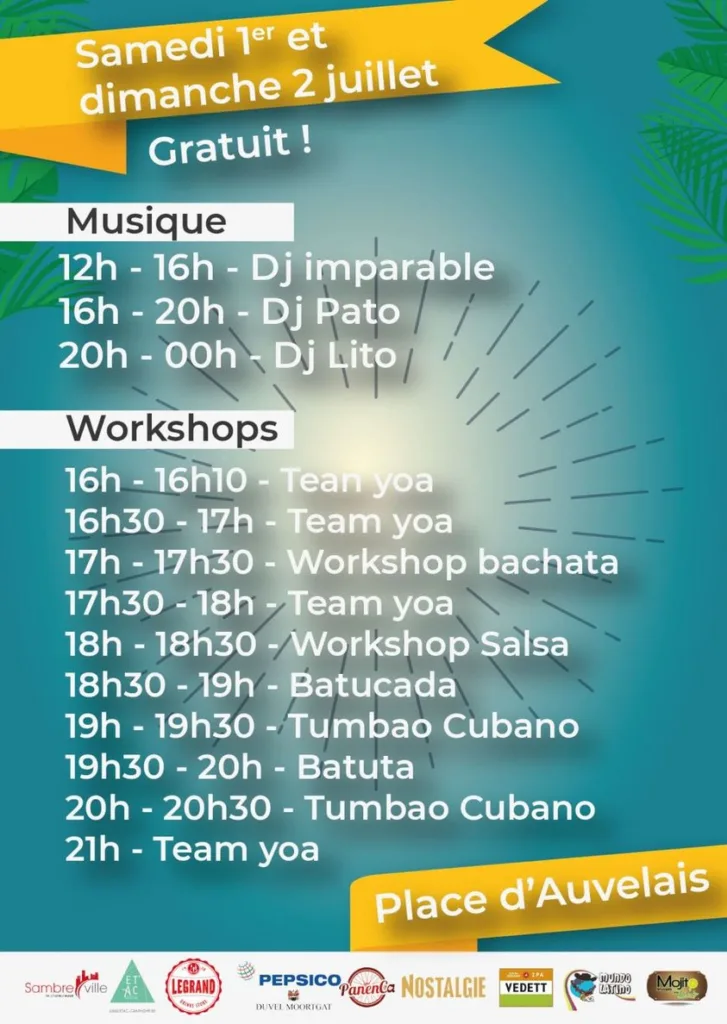 Ce weekend du 1er et 2 juillet 2023, le centre de Sambreville va vibrer aux rythmes des musique et des danses latine lors de ce premier festival Sensation Latina. Le public pourra en profiter gratuitement.