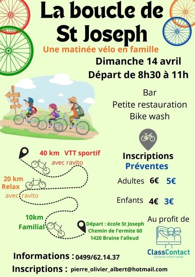 L'Ecole St Joseph de Braine l'Alleud organise une balade VTT en famille.