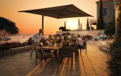 Parasols Umbrosa au Luxembourg : 6 gammes Made in Belgium (Versa, Nata, Icarus, Ingenua, Spectra, Infina) chez WB Outdoor Concept