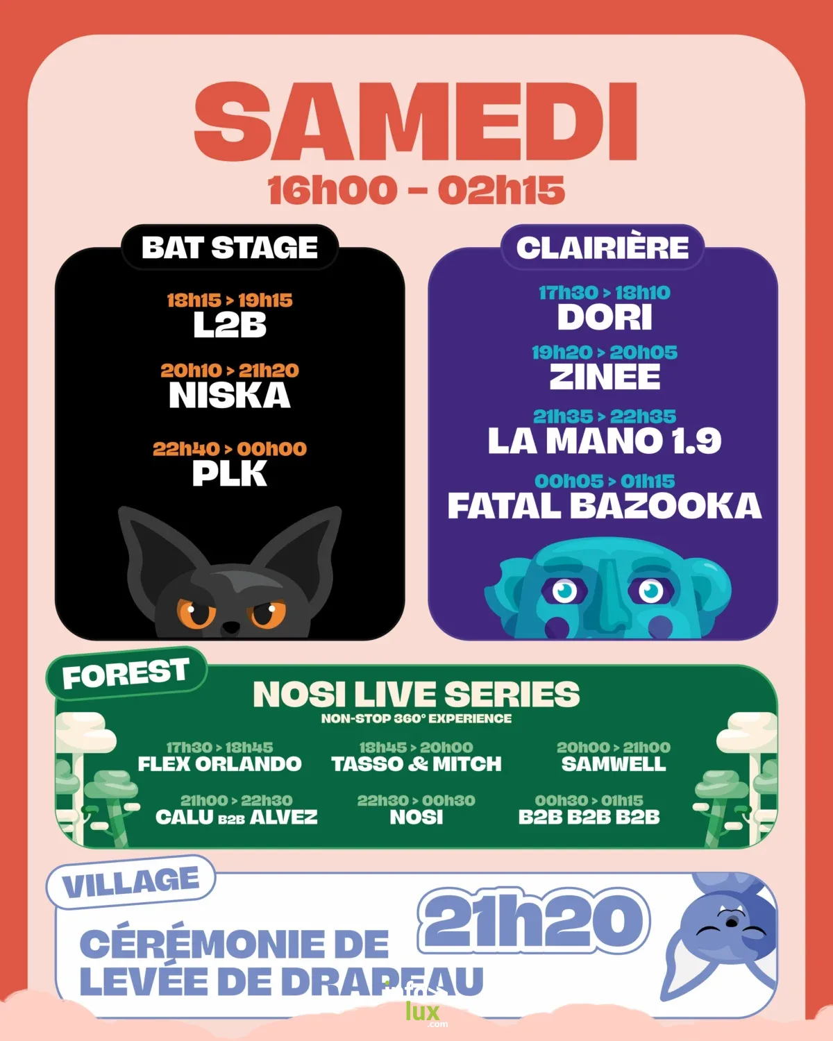 Horaires samedi Francofolies Esch Alzette 2026