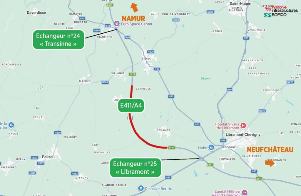 Travaux E411/A4 entre Transinne et Libramont : une voie par sens jusqu’a la mi-juillet