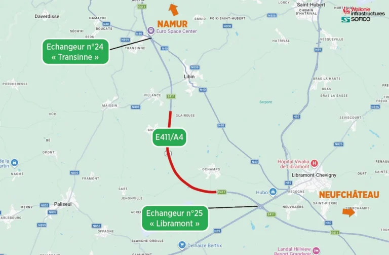 Travaux E411/A4 entre Transinne et Libramont : une voie par sens jusqu’a la mi-juillet