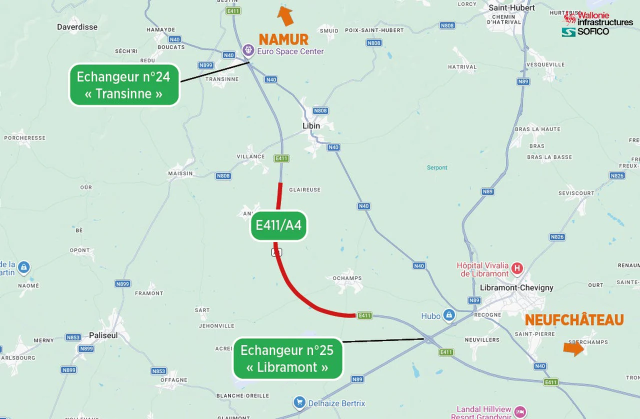 Travaux E411/A4 entre Transinne et Libramont : une voie par sens jusqu’a la mi-juillet