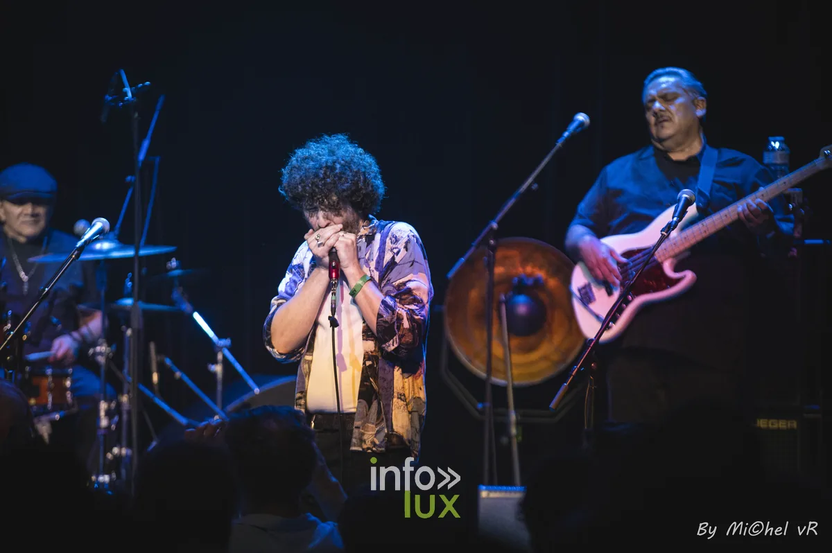Mitch Kashmar a l'harmonica et Rene Camacho a la basse pendant le concert de War a Gand