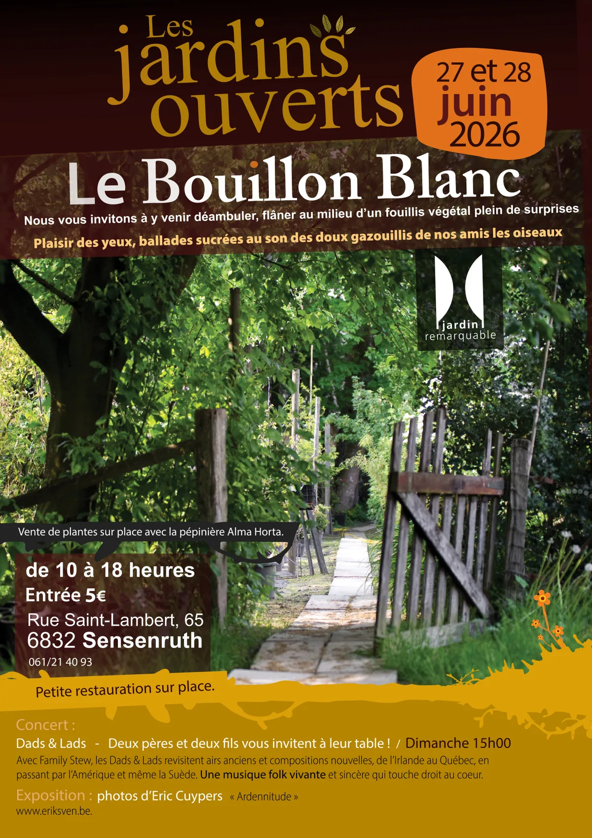 Affiche Les Jardins Ouverts 2026 au Bouillon Blanc, jardin remarquable a Sensenruth (Bouillon)