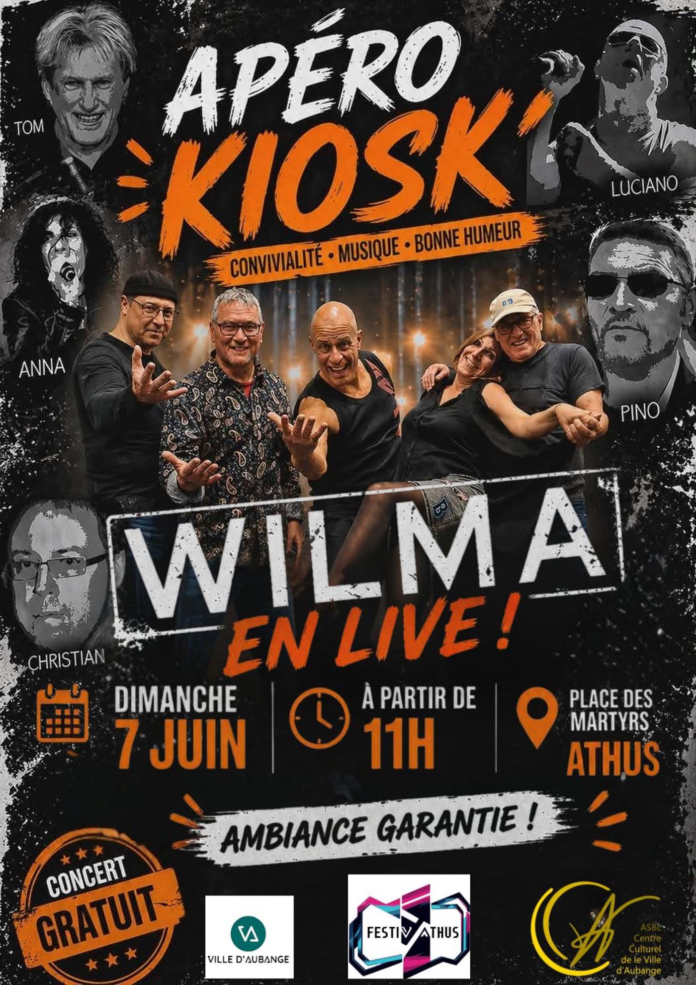 Affiche officielle Apéro Kiosk — Wilma en live 2026