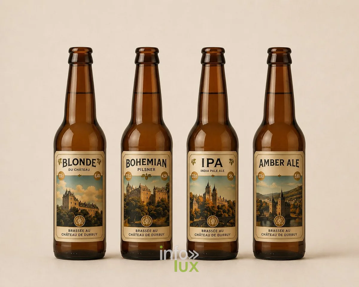 Les quatre bières de la Brasserie du Château de Durbuy en bouteilles