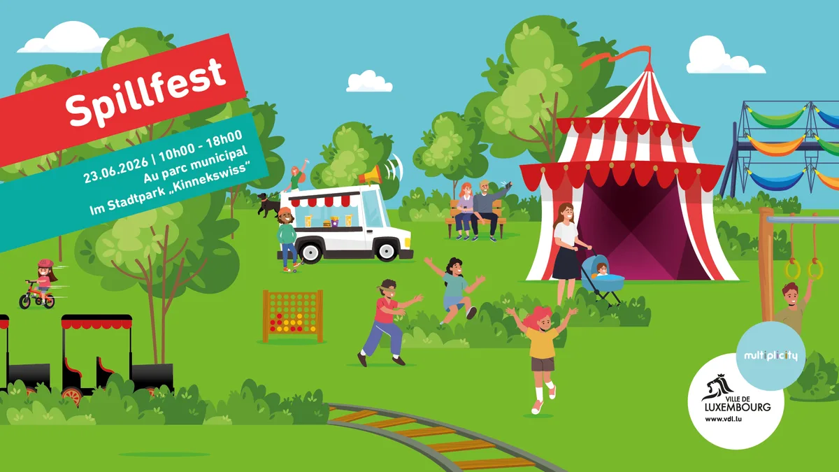 Affiche du Spillfest 2026, fete des enfants, le 23 juin a Luxembourg-Ville