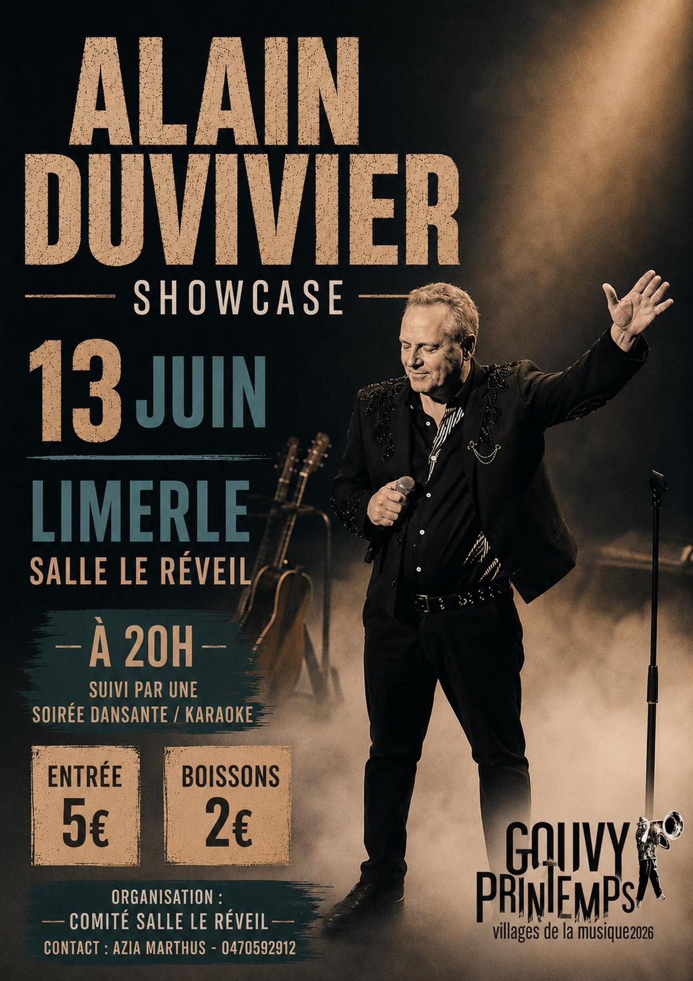 Affiche officielle Concert d'Alain Duvivier à Limerlé 2026