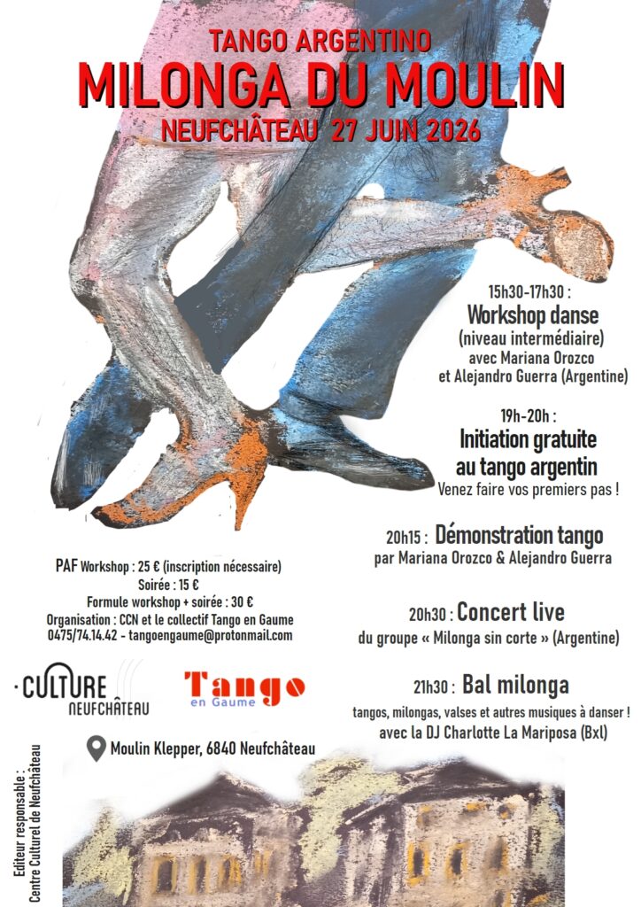 Neufchâteau > Atelier-concert-bal tango > MILONGA DU MOULIN - affiche