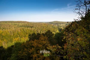 La vallée de la Lesse et Belvaux depuis le Rocher à pic de Resteigne