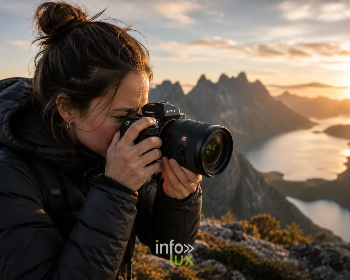 Photographe en reportage avec le Sony Alpha 7R VI en montagne, suivi du sujet par autofocus a intelligence artificielle