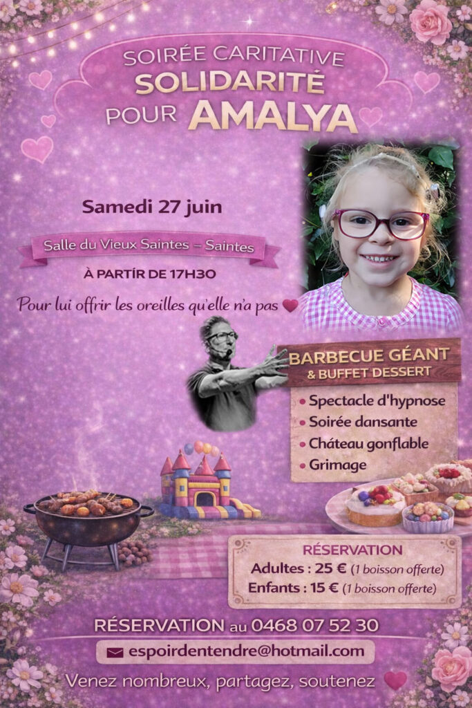 Tubize > Souper + spectacle d'hypnose > Soirée caritative pour Amalya - affiche