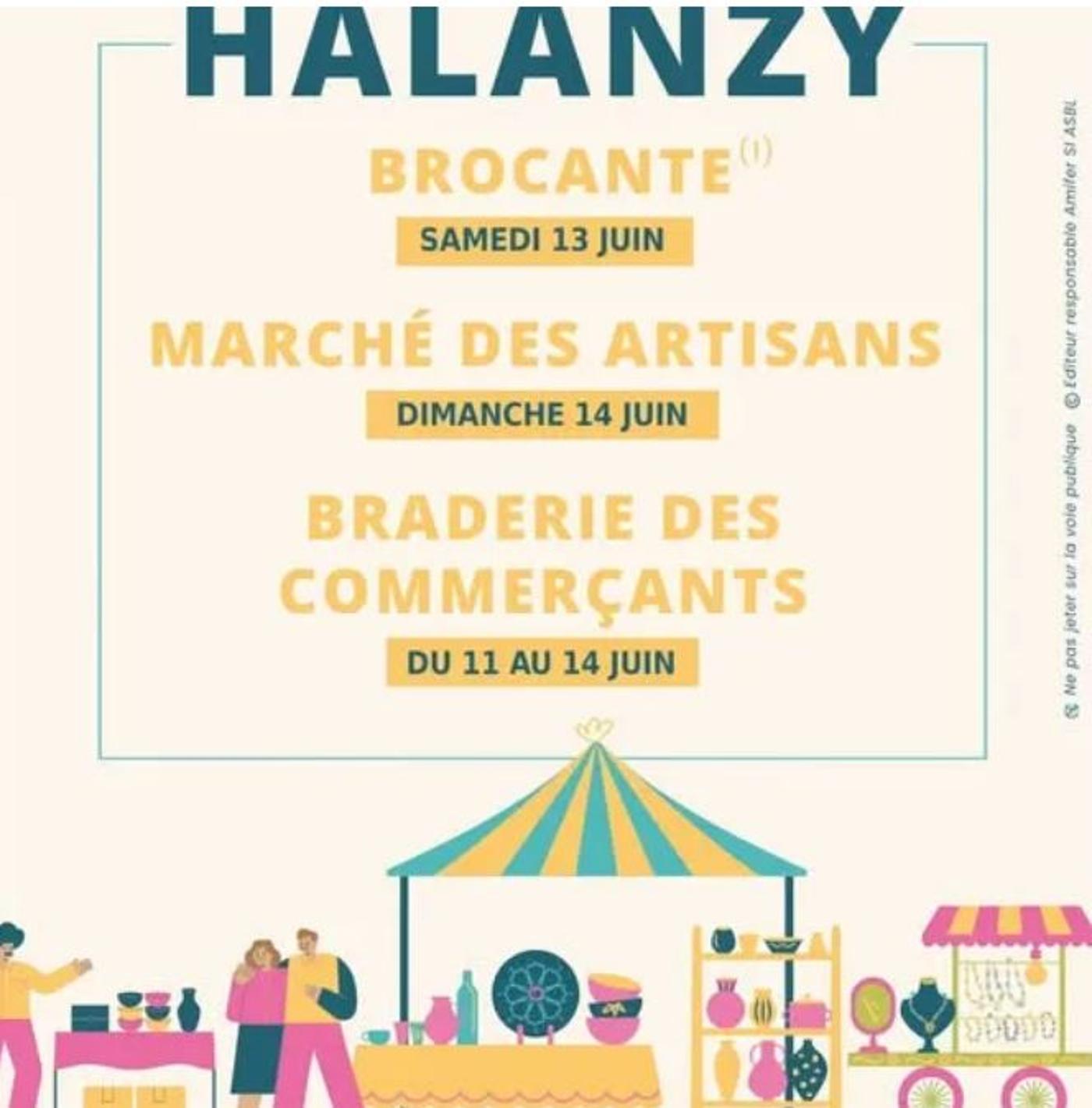 Affiche officielle Week-end braderie, brocante & marché des artisans — Halanzy 2026