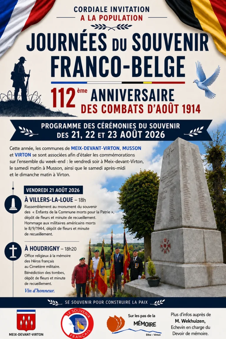 Affiche des Journées du Souvenir franco-belge, commémorations de la Bataille des Frontières, 21-22-23 août 2026