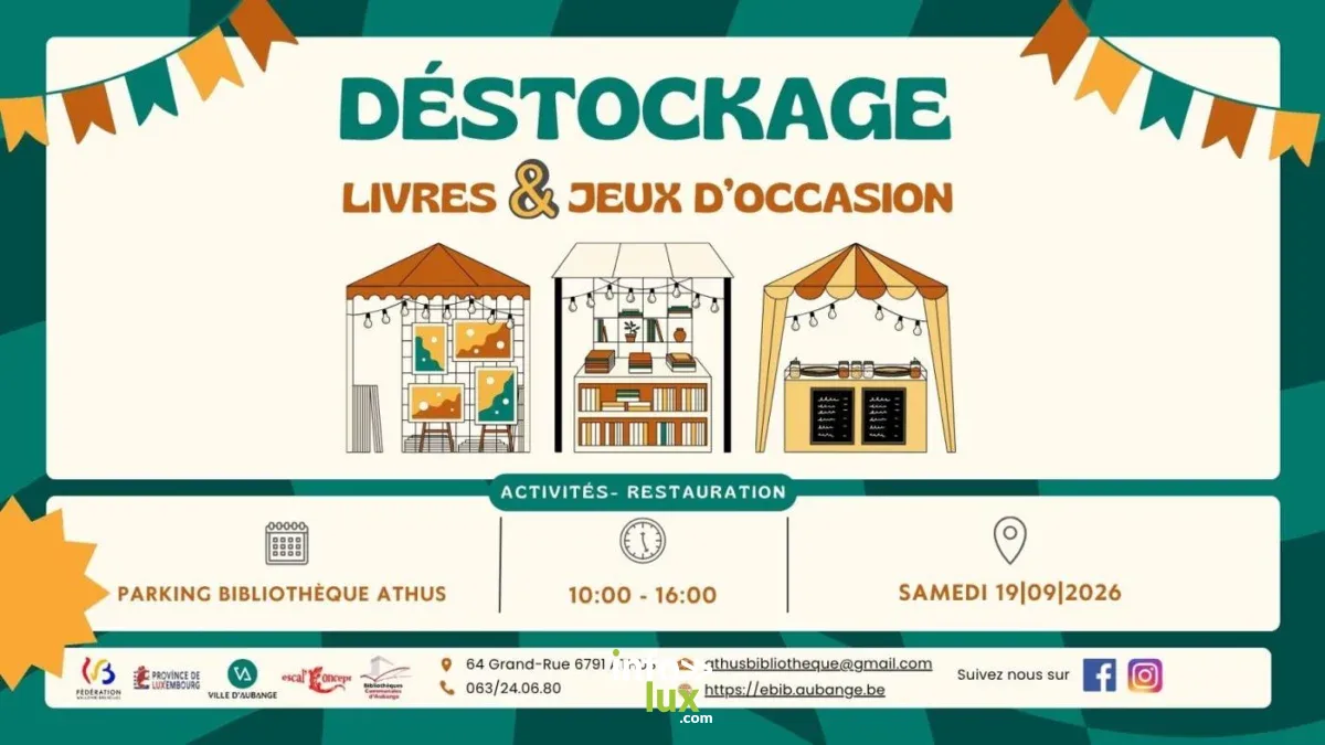 Affiche officielle Déstockage 2026 — Bibliothèque d'Athus