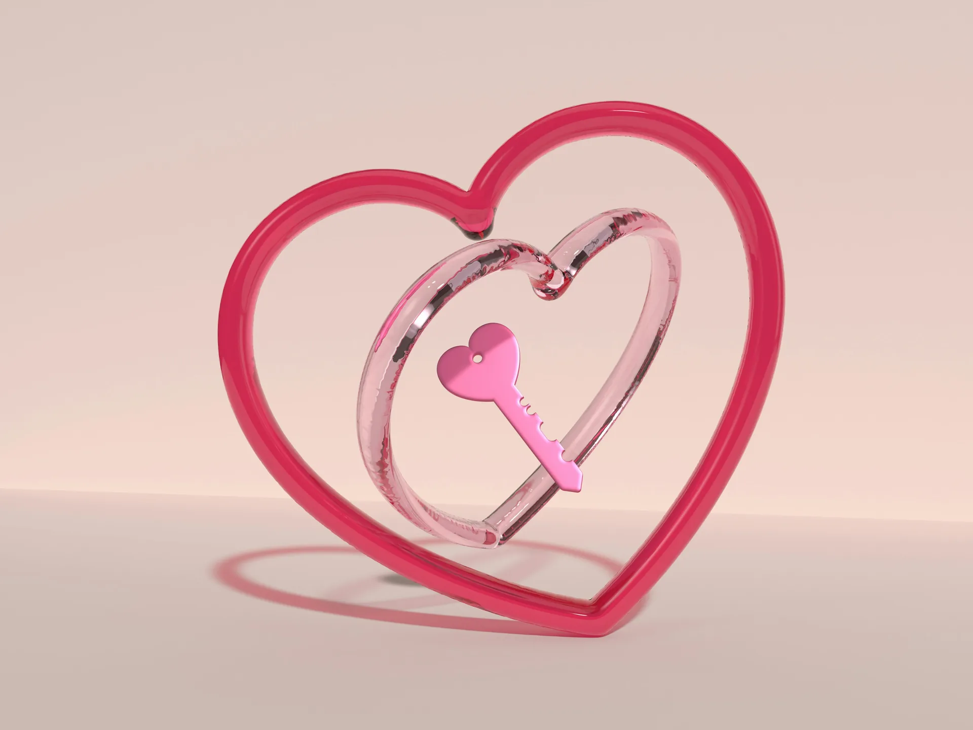 Cœur transparent renfermant une clé rose, symbole des personnes de notre passé que l'on aimerait recontacter