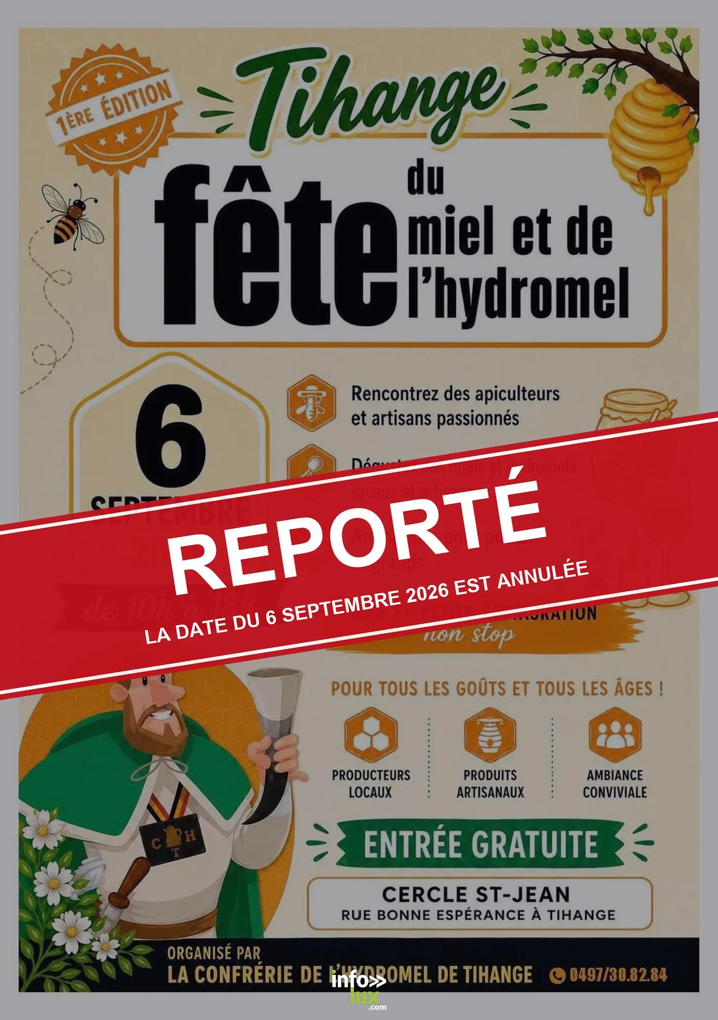 Affiche de la Fête du miel et de l'hydromel de Tihange, événement reporté