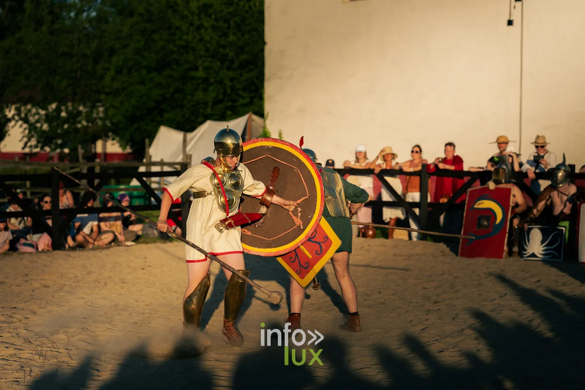 Char romain tiré par des chevaux dans l'arène de Malagne