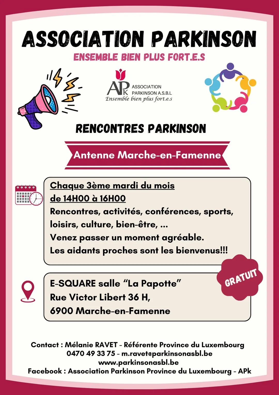 RENCONTRES PARKINSON à Marche-en-Famenne (Fête Nationale du 21 juillet)