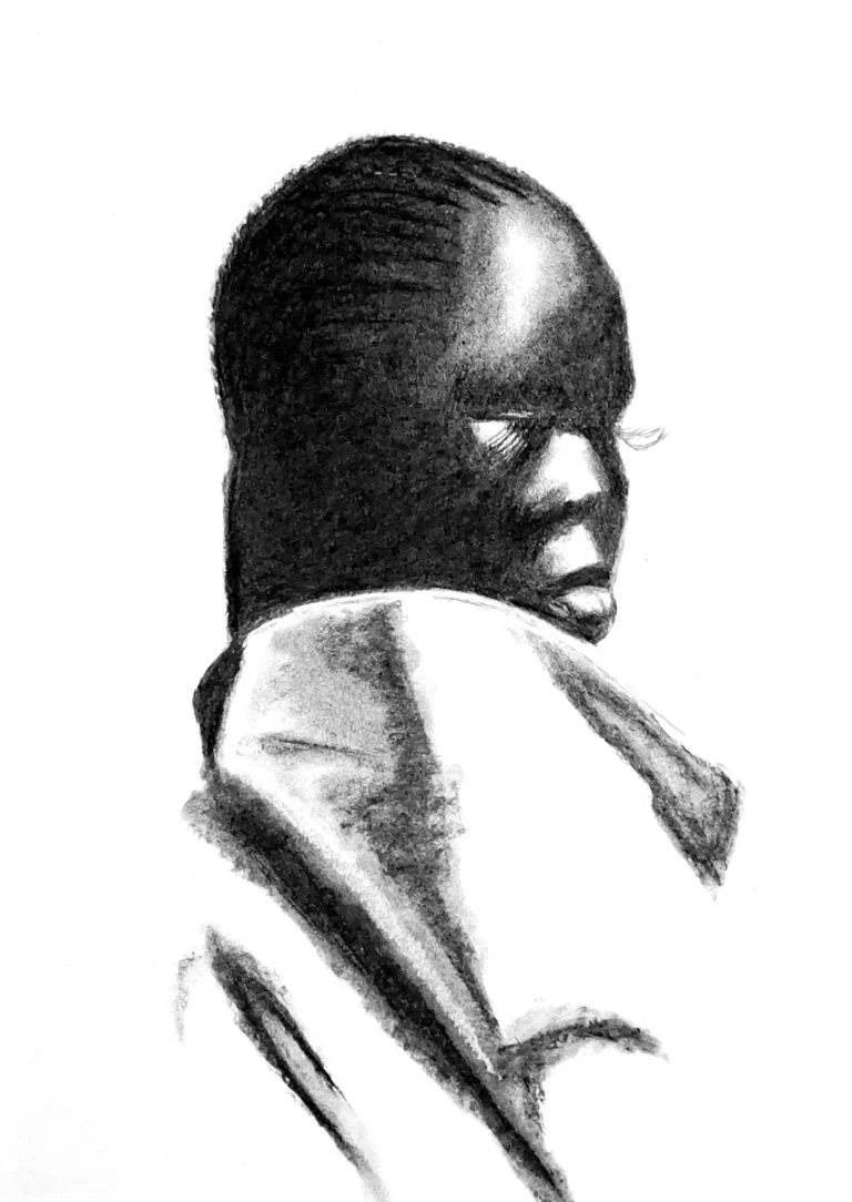 Portrait de profil au charbon de bois par Mathias Lafleur, Fresh Ashes