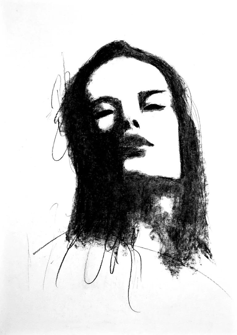 Portrait au fusain de Mathias Lafleur, exposition Fresh Ashes a Saint-Hubert