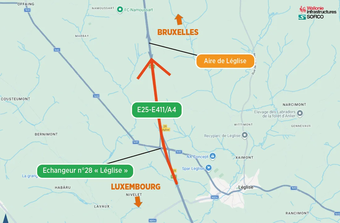 Carte de la déviation à l'échangeur n°28 Léglise