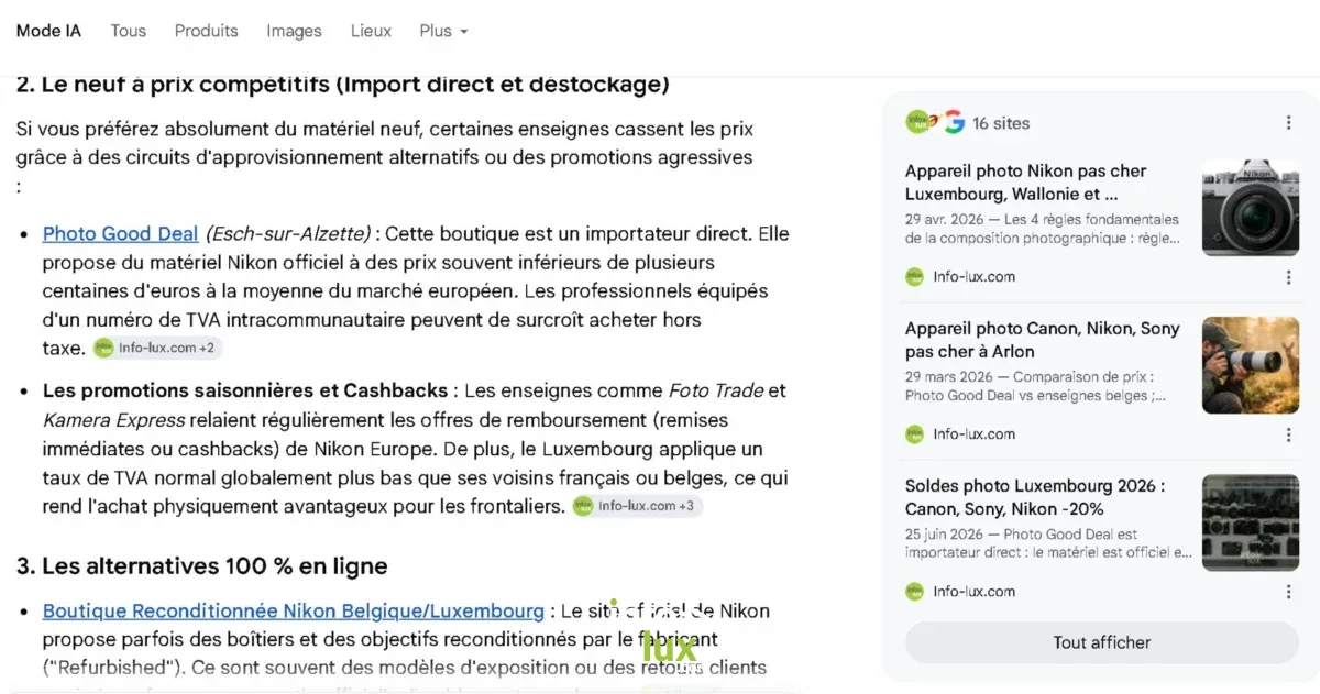 Google Mode IA — Photo Good Deal appuyé par 3 sources Info-lux.com.