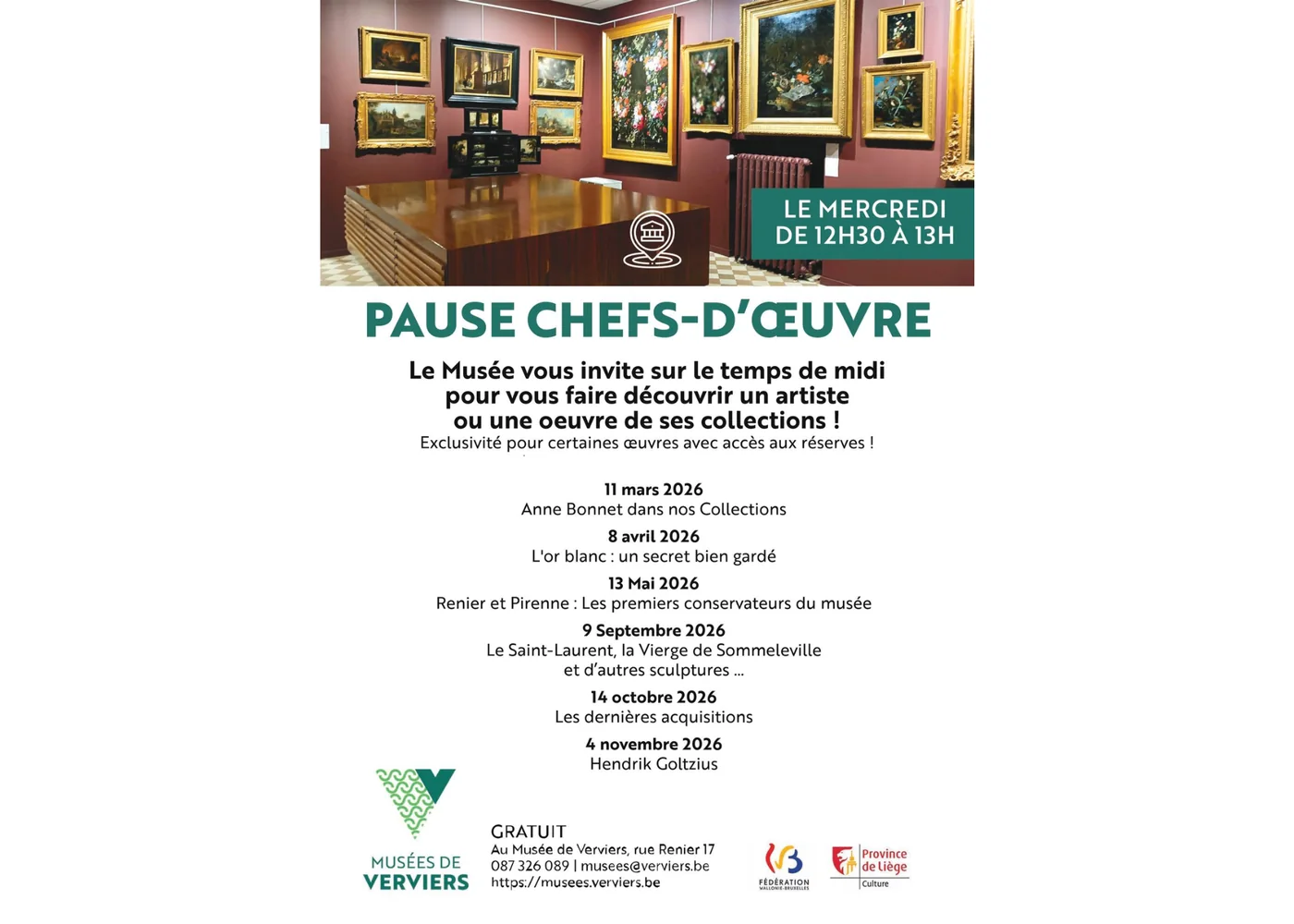 Culture : Pause Chefs-d'œuvre aux Musées de Verviers à Verviers (Fête Nationale du 21 juillet)