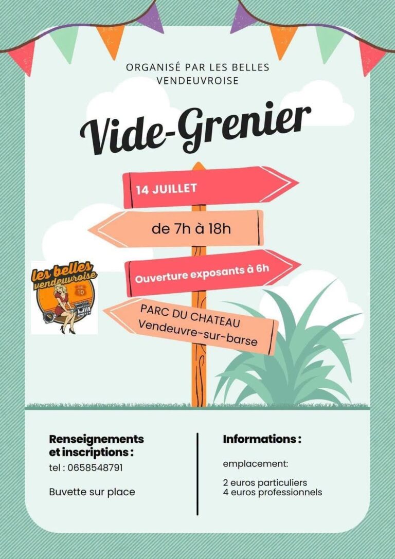 Vide-grenier à Vendeuvre-sur-Barse le 14 juillet 2026 — Vide-greniers