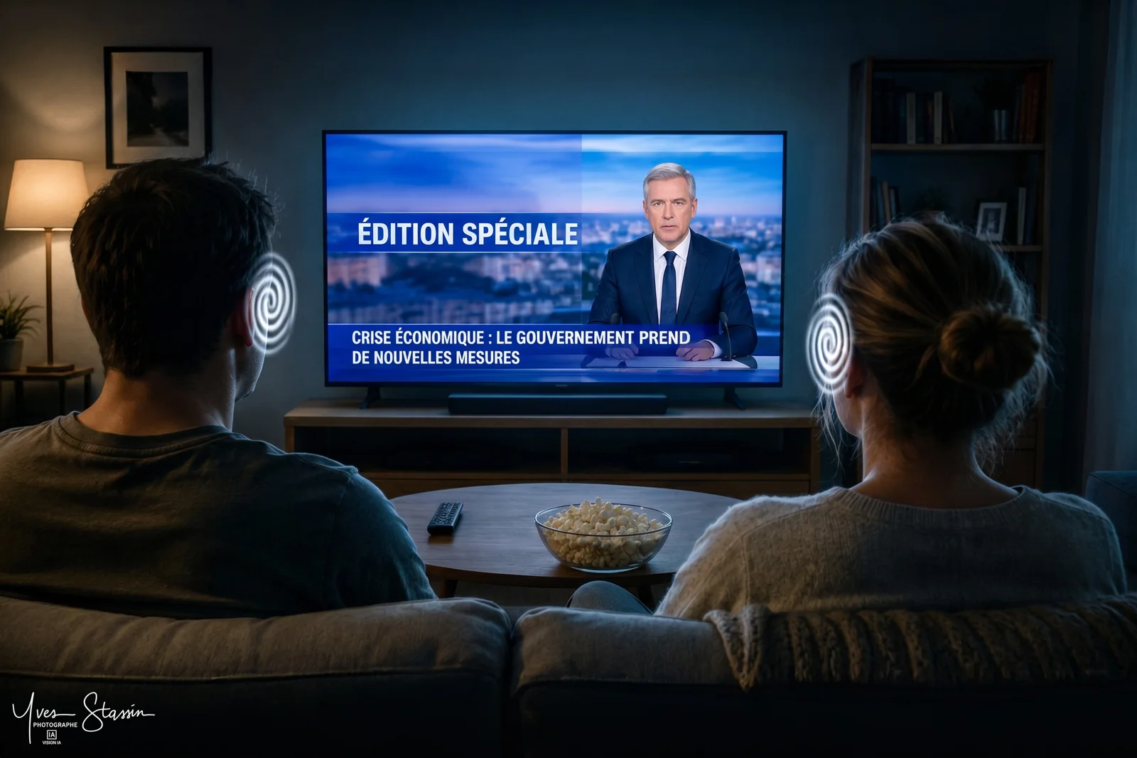 Couple regardant une édition spéciale du journal télévisé