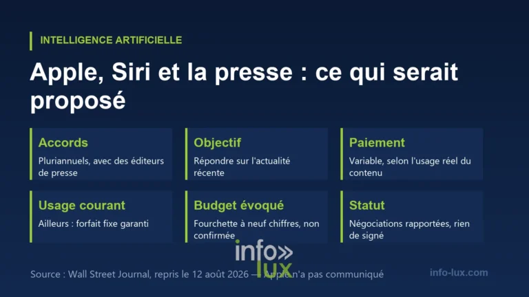 Infographie : ce qu'Apple proposerait aux éditeurs de presse pour alimenter Siri — accords pluriannuels et paiement variable selon l'usage réel des contenus