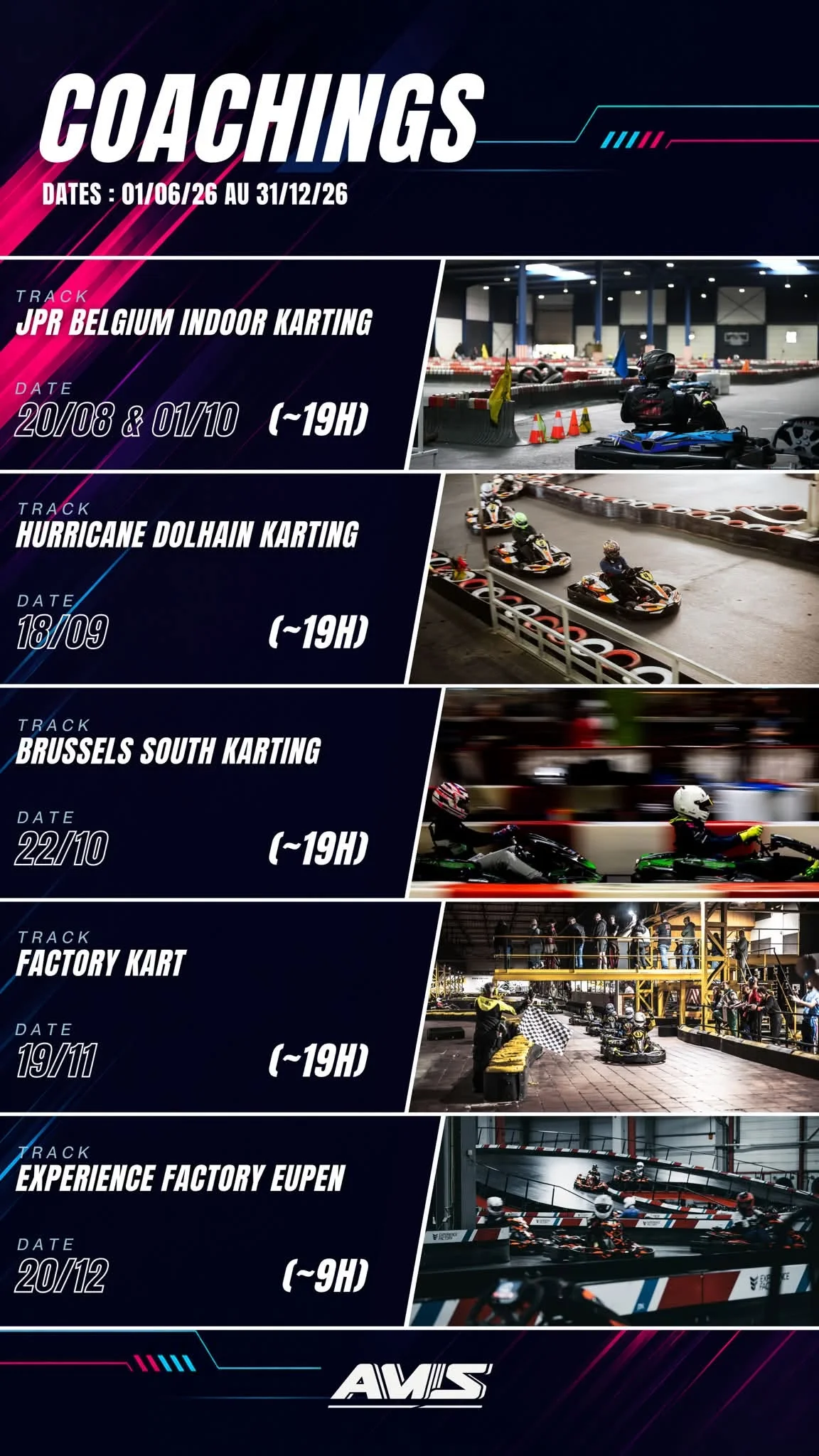 Les prochains coachings d'Arnaud Teuwen Calendrier des prochaines seances de coaching karting d'Arnaud Teuwen en 2026