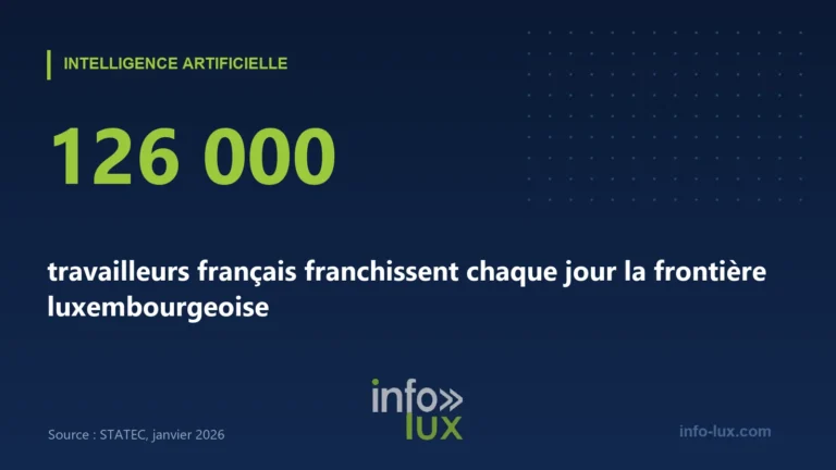 Infographie info-lux : 126 000 travailleurs français franchissent chaque jour la frontière luxembourgeoise (source STATEC, janvier 2026)