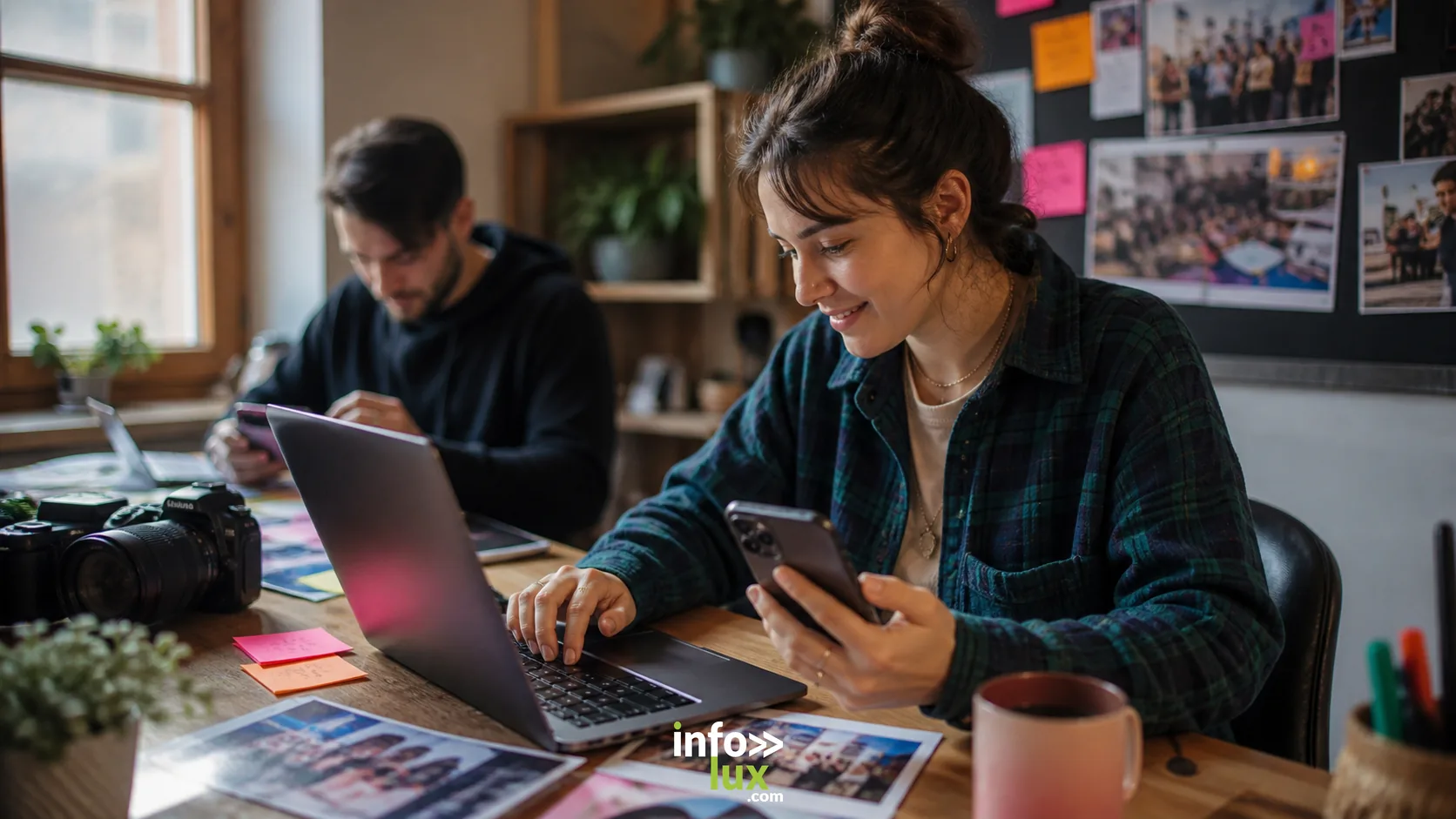 Assistant community manager préparant des publications Instagram TikTok et Facebook pour Info-Lux