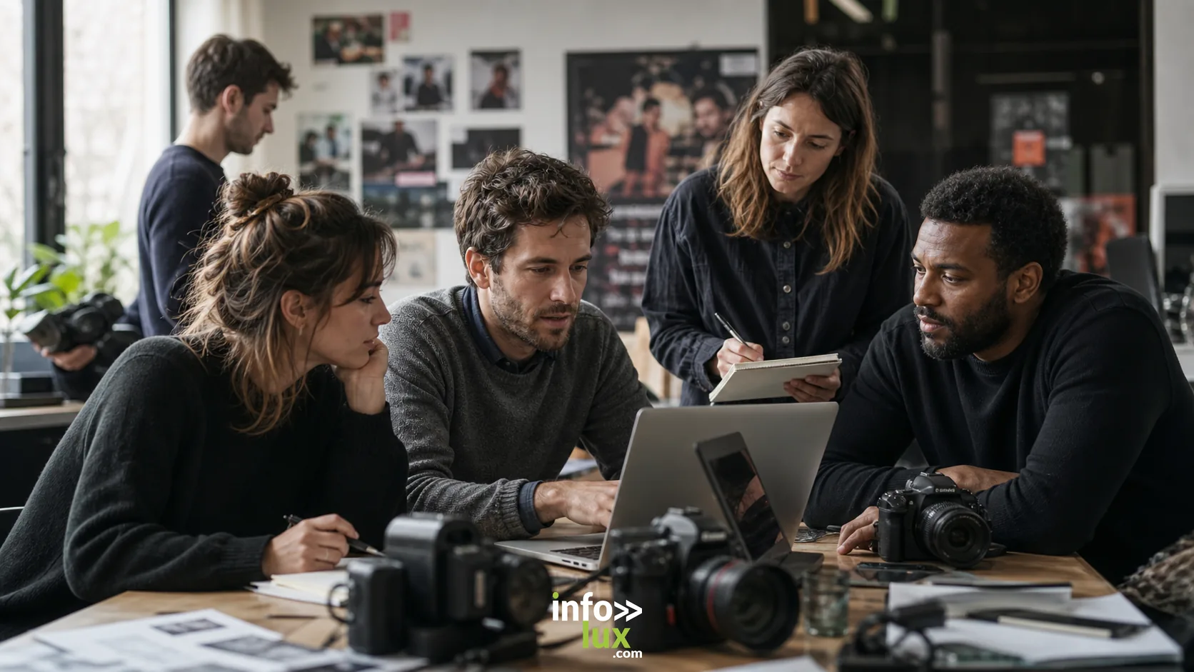 Équipe média Info-Lux travaillant sur des articles, photos et projets réseaux sociaux