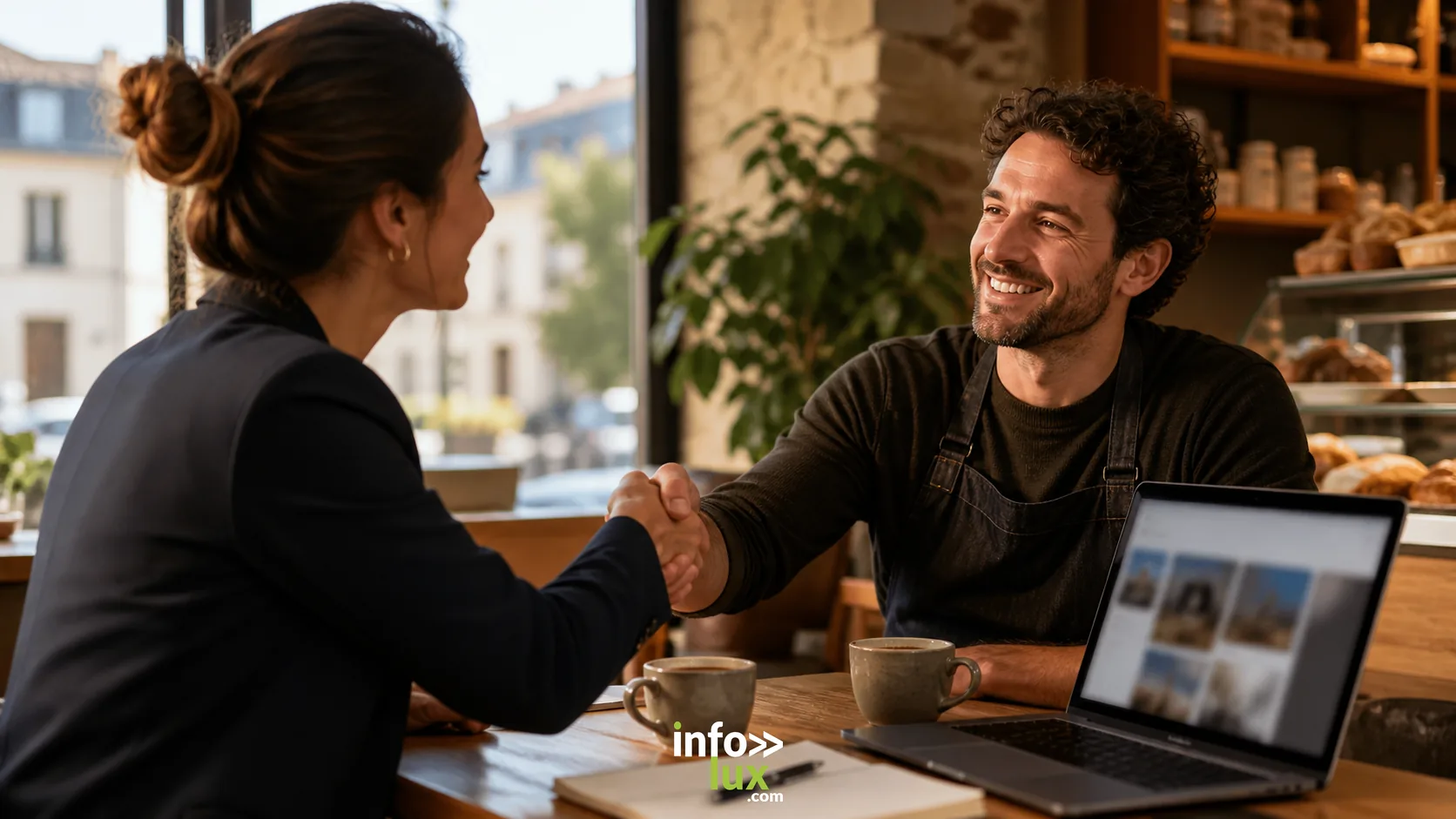Rencontre entre un média régional et un commerçant local pour un partenariat Info-Lux