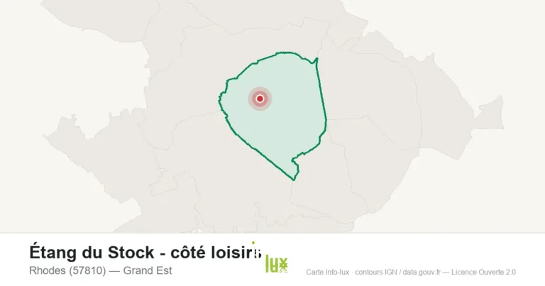 Carte de localisation de Étang du Stock - côté loisirs à Rhodes (57810)
