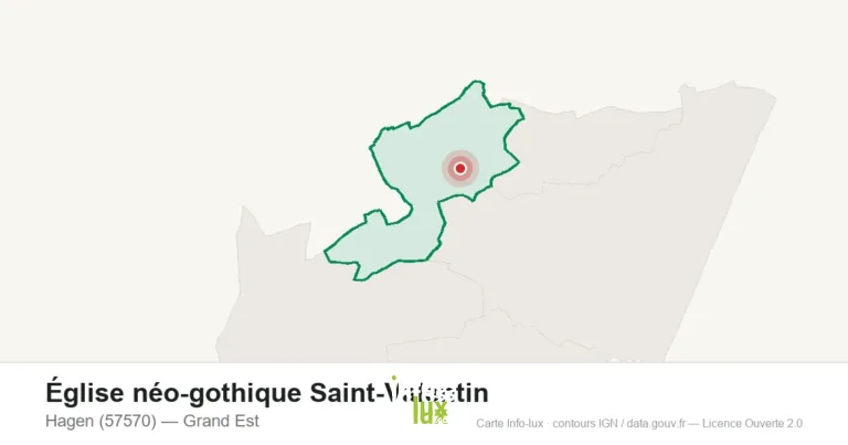 Carte de localisation de Église néo-gothique Saint-Valentin à Hagen (57570)