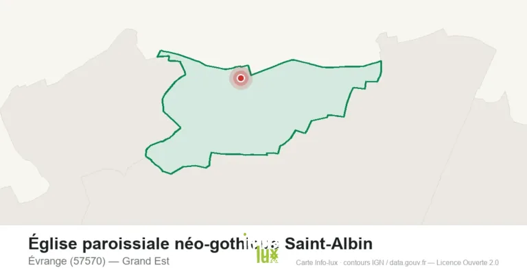 Carte de localisation de Église paroissiale néo-gothique Saint-Albin à Évrange (57570)