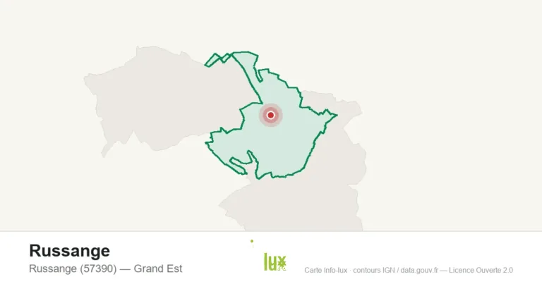 Carte de localisation de Russange (57390), commune frontaliere du Luxembourg
