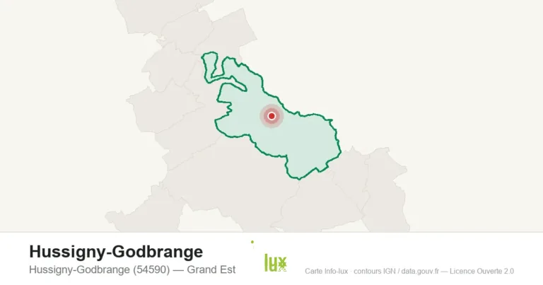 Carte de localisation de Hussigny-Godbrange (54590), commune frontaliere du Luxembourg