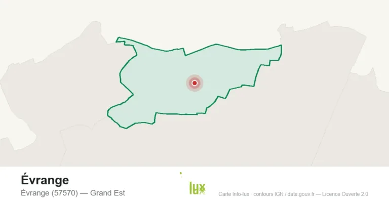 Carte de localisation de Évrange (57570), commune frontaliere du Luxembourg