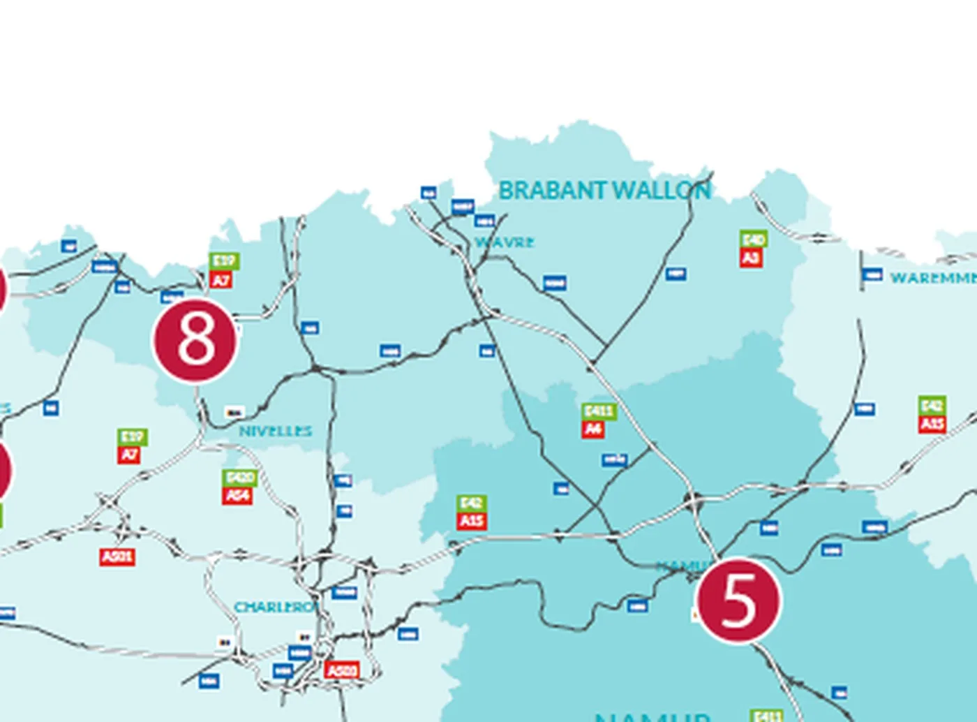 Carte des chantiers de la rentrée 2026 en province du Brabant wallon