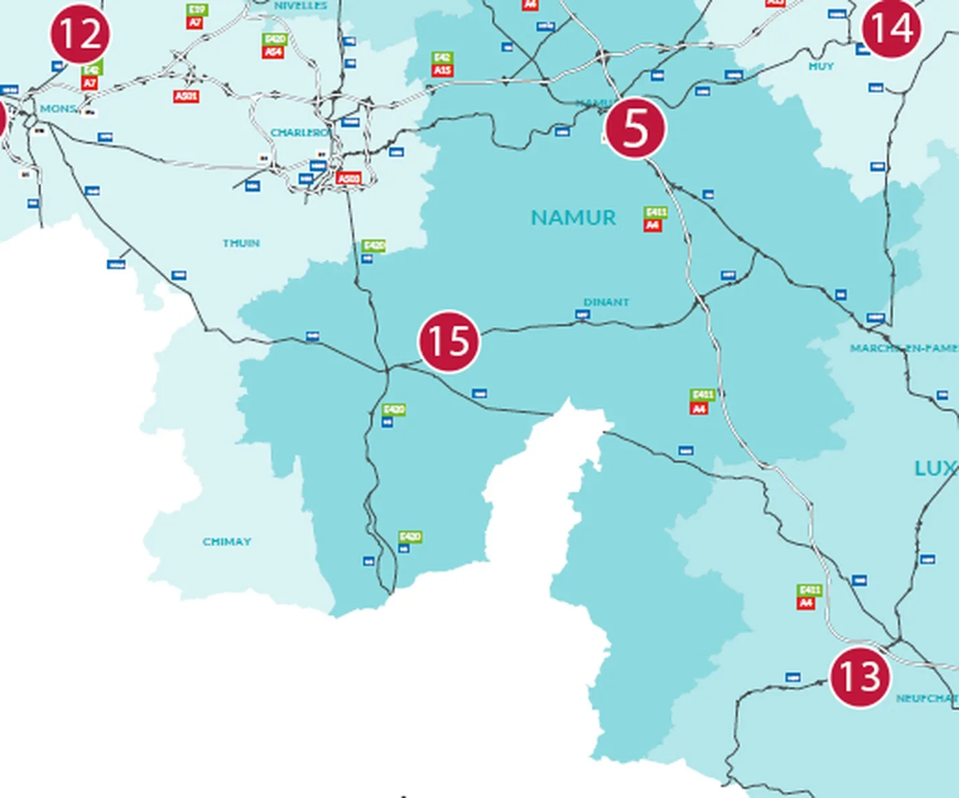 Carte des chantiers de la rentrée 2026 en province de Namur